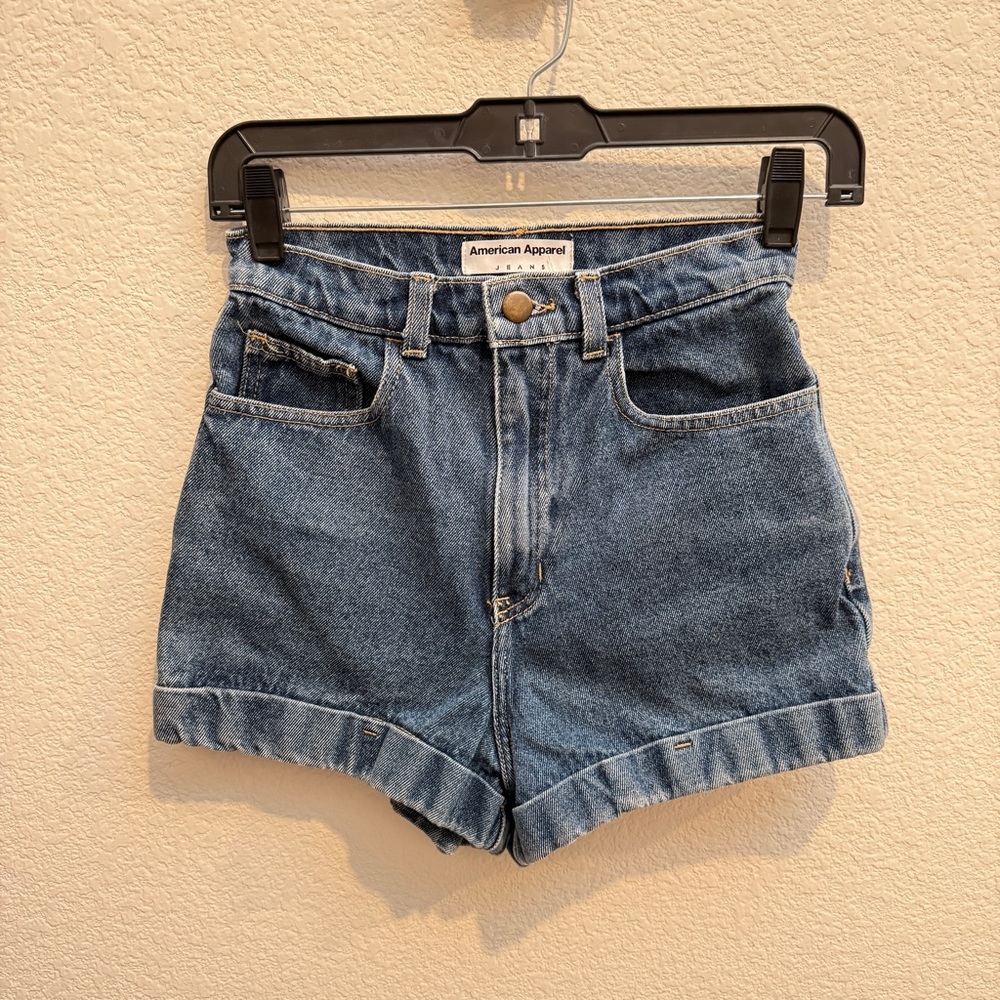 American Apparel Mid Wash High-Rise Denim Shorts